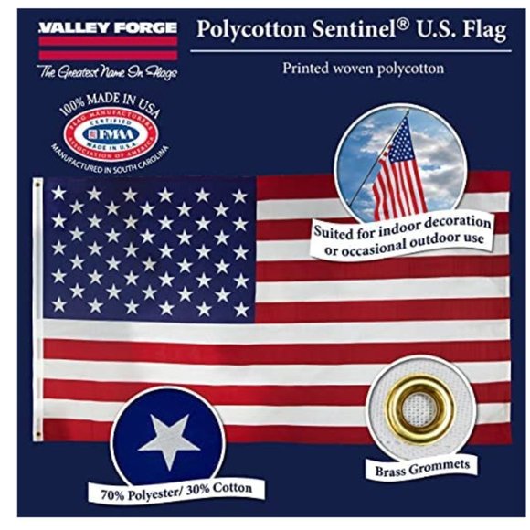 Valley Forge American Flag 3 x 5 ft. Printed Poly Cotton Made in U.S.A. - Picture 2 of 6
